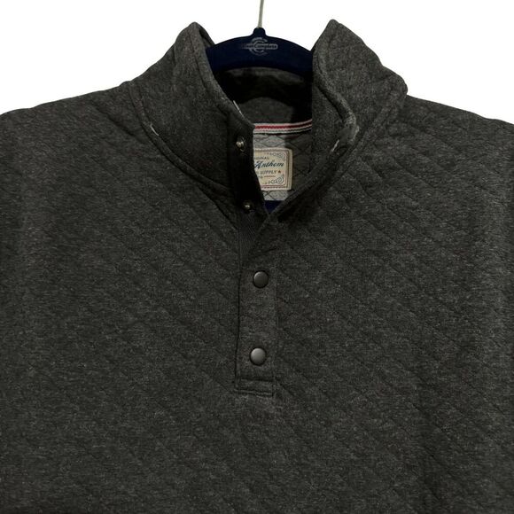 FLAG & ANTHEM Mens Quilted Snap Pullover Knit Dark Charcoal Gray NWT Medium - Picture 1 of 8